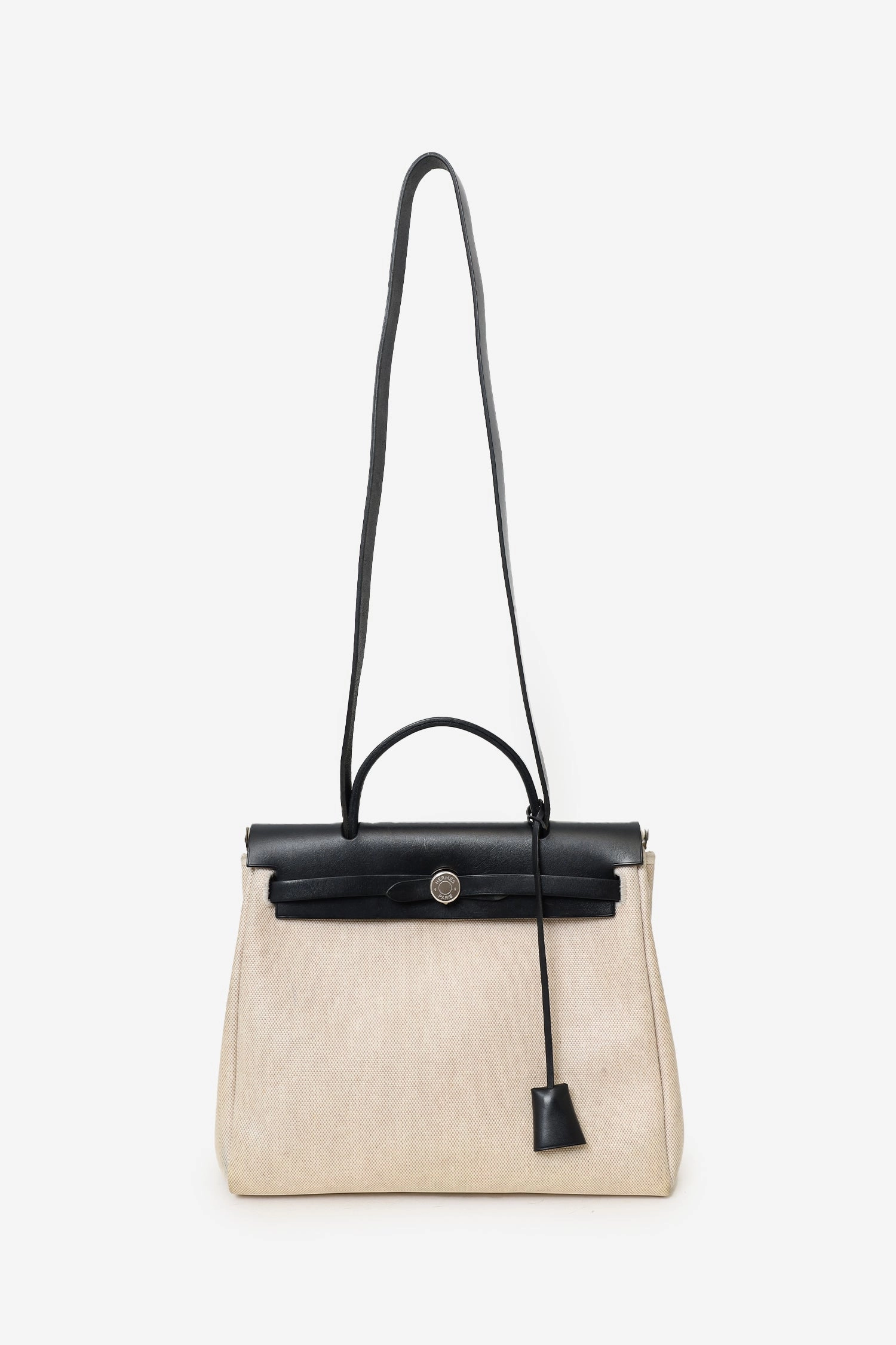Hermes 2000 Black/Beige Leather/Canvas Herbag 31 with Secondary Bag (As Is)