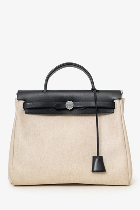 Hermes 2000 Black/Beige Leather/Canvas Herbag 31 with Secondary Bag (As Is)
