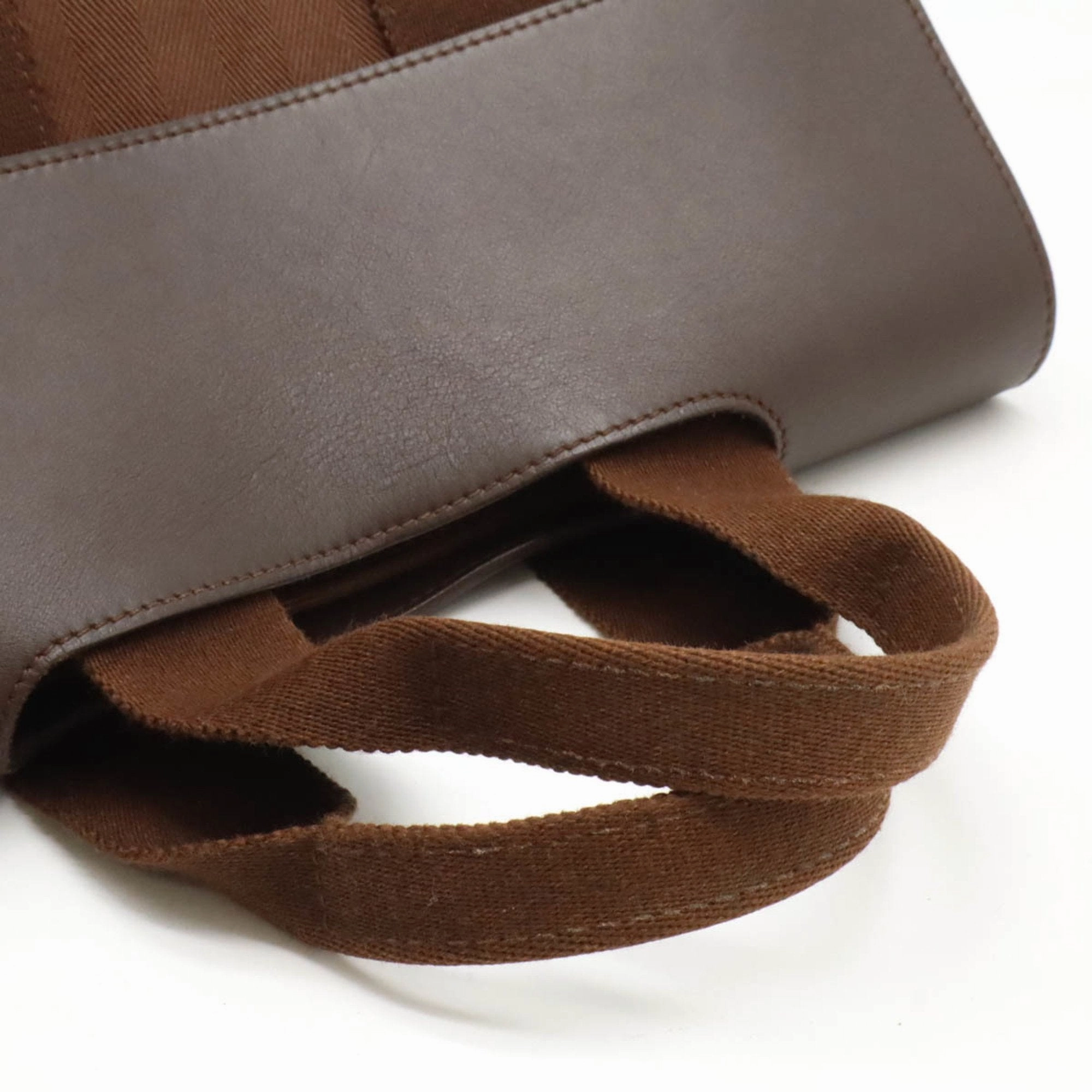 Hermes Toile Chevron Leather Handbag Tote Bag (Pre-Owned)
