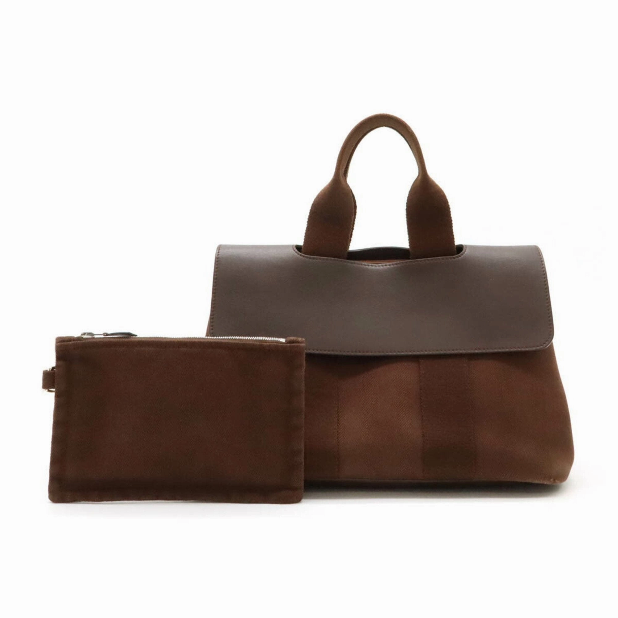 Hermes Toile Chevron Leather Handbag Tote Bag (Pre-Owned)