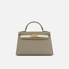 Herms HSS Mini Kelly - Gris Asphalt / Craie