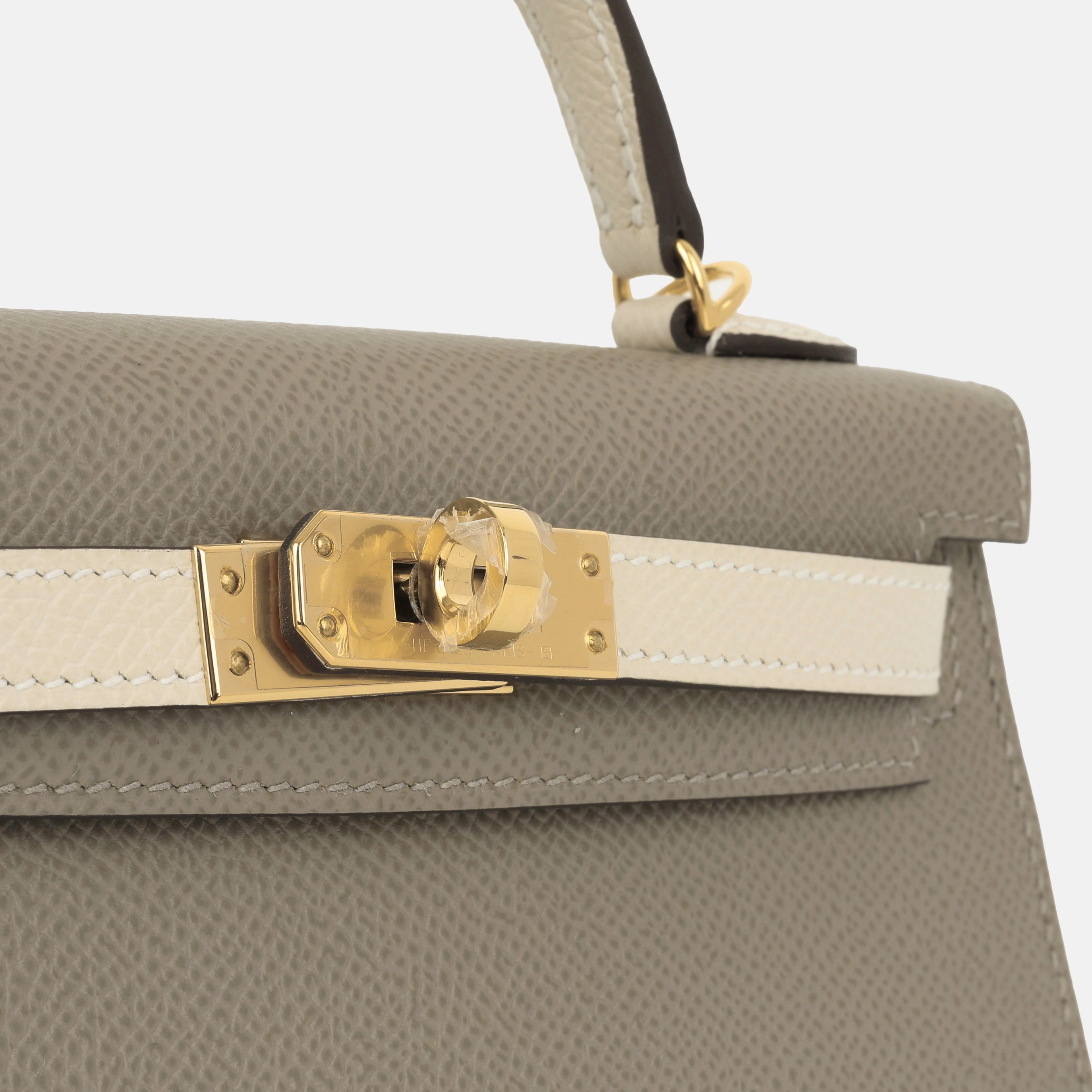 Herms HSS Mini Kelly - Gris Asphalt / Craie