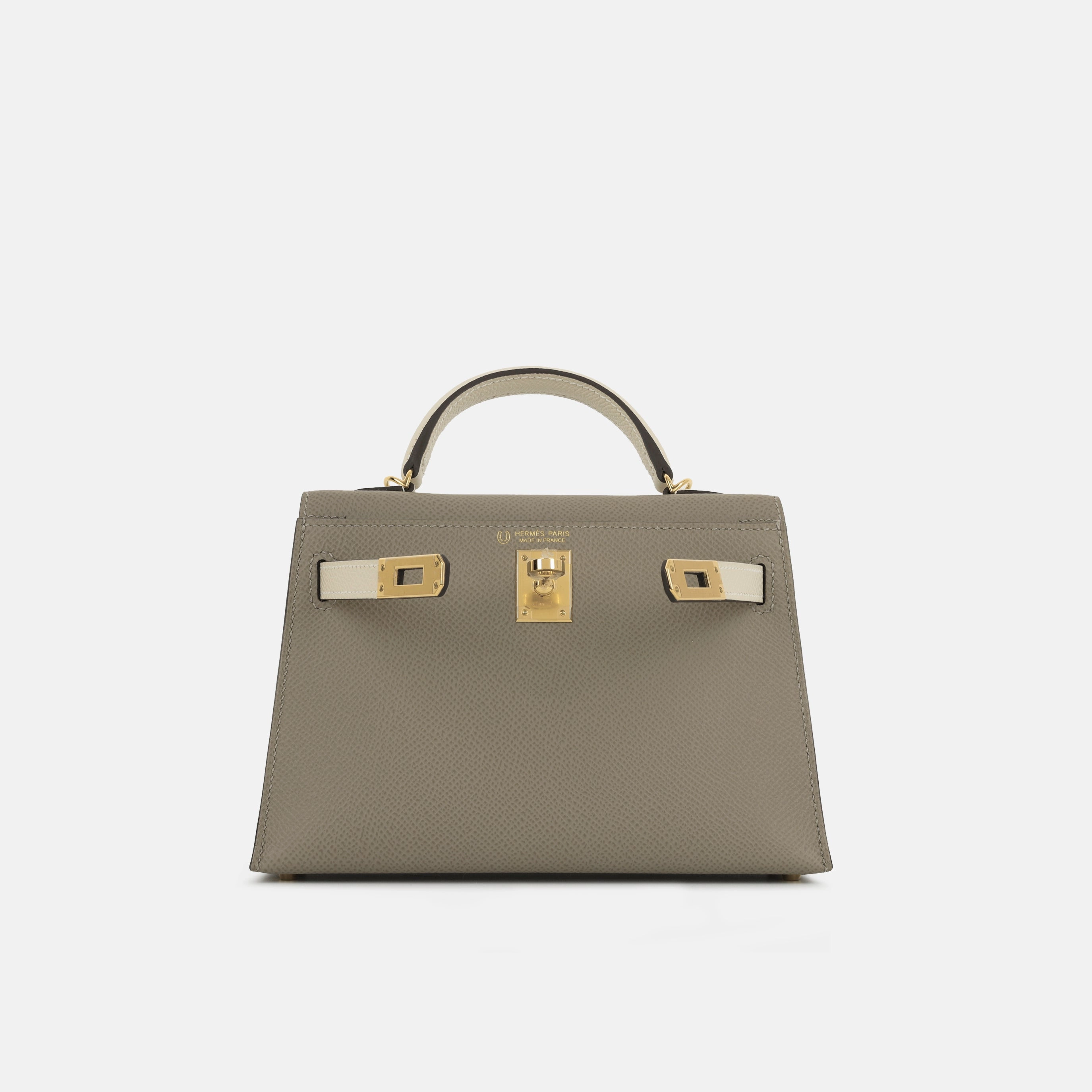 Herms HSS Mini Kelly - Gris Asphalt / Craie