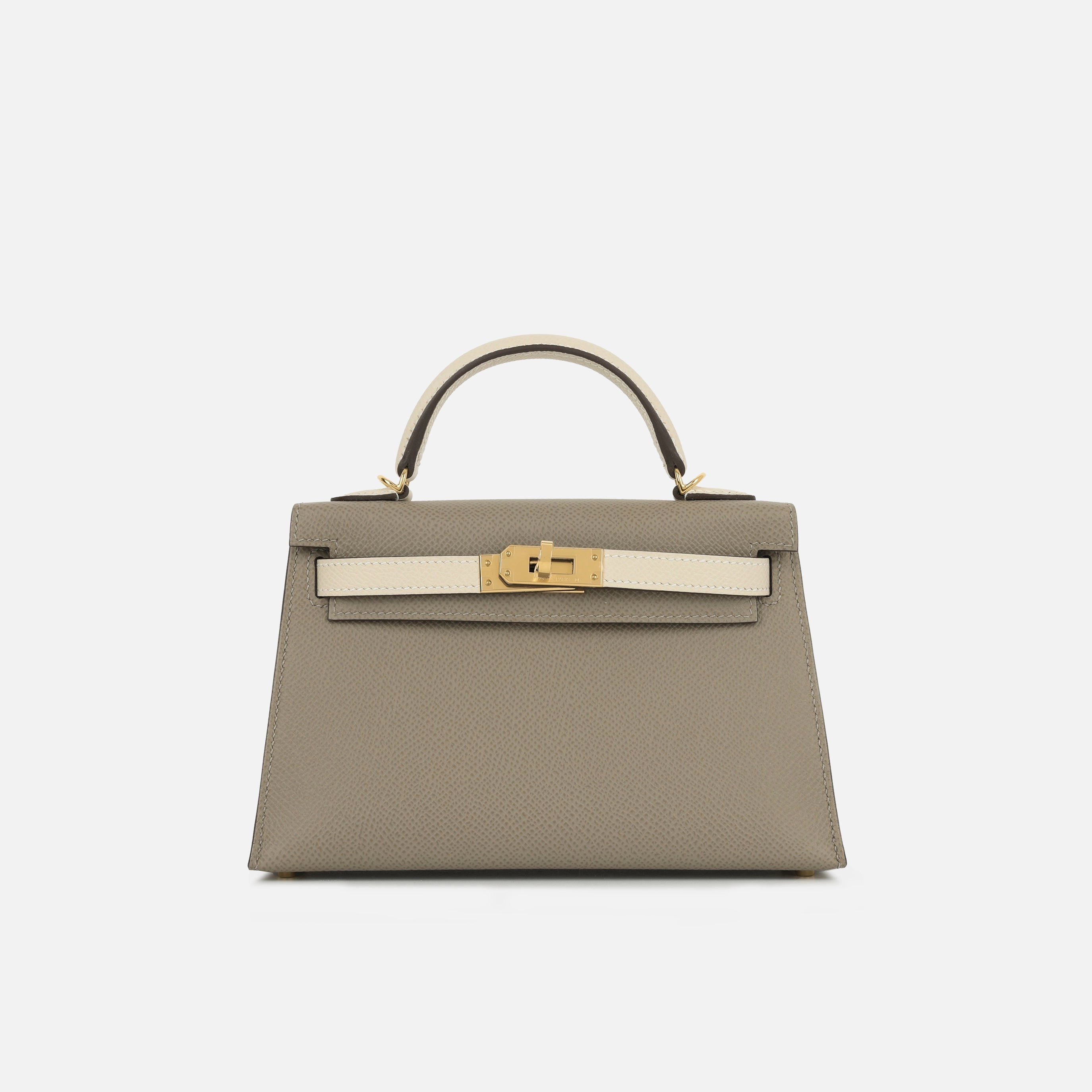 Herms HSS Mini Kelly - Gris Asphalt / Craie