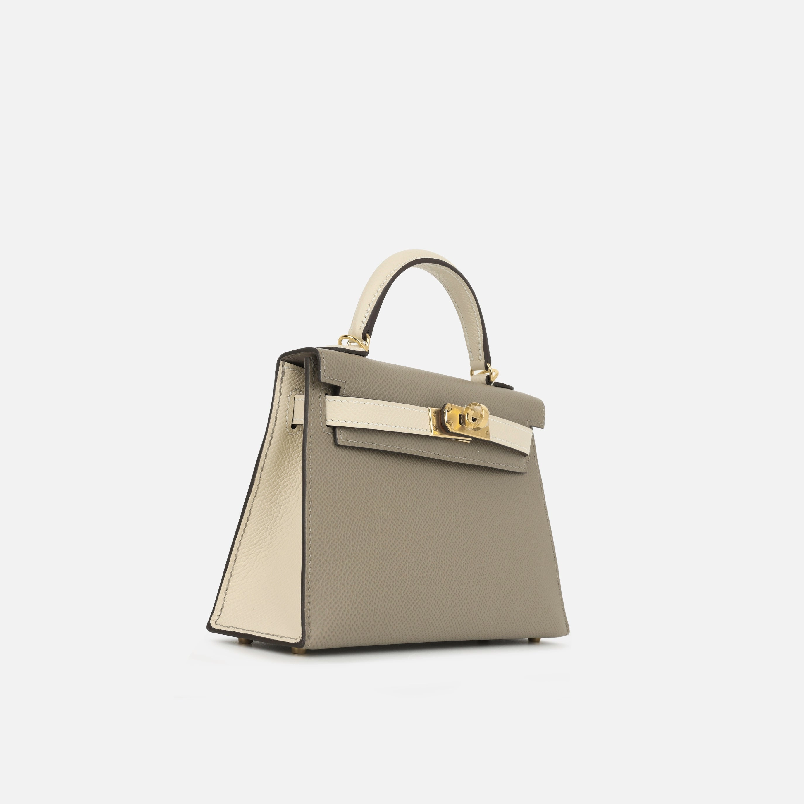 Herms HSS Mini Kelly - Gris Asphalt / Craie