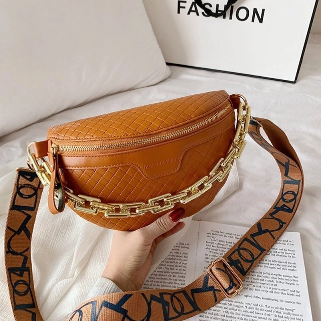Holny Women's Small Thick Chain Leather Crossbody Handbag