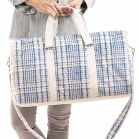 Houndstooth Faux Fur Weekender Bag In Blue White