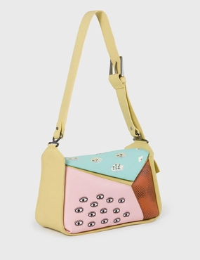 Houston Cocoon Leather Shoulder Bag - Happy Clouds Embroidery