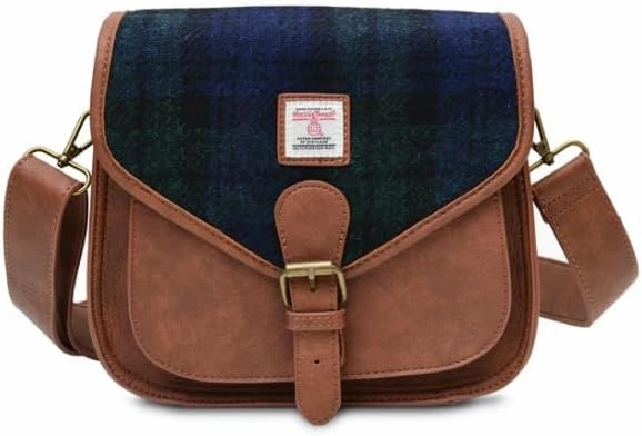 Islander Women Saddle Bag Harris Tweed & PU Leather (Black Watch, Standart)