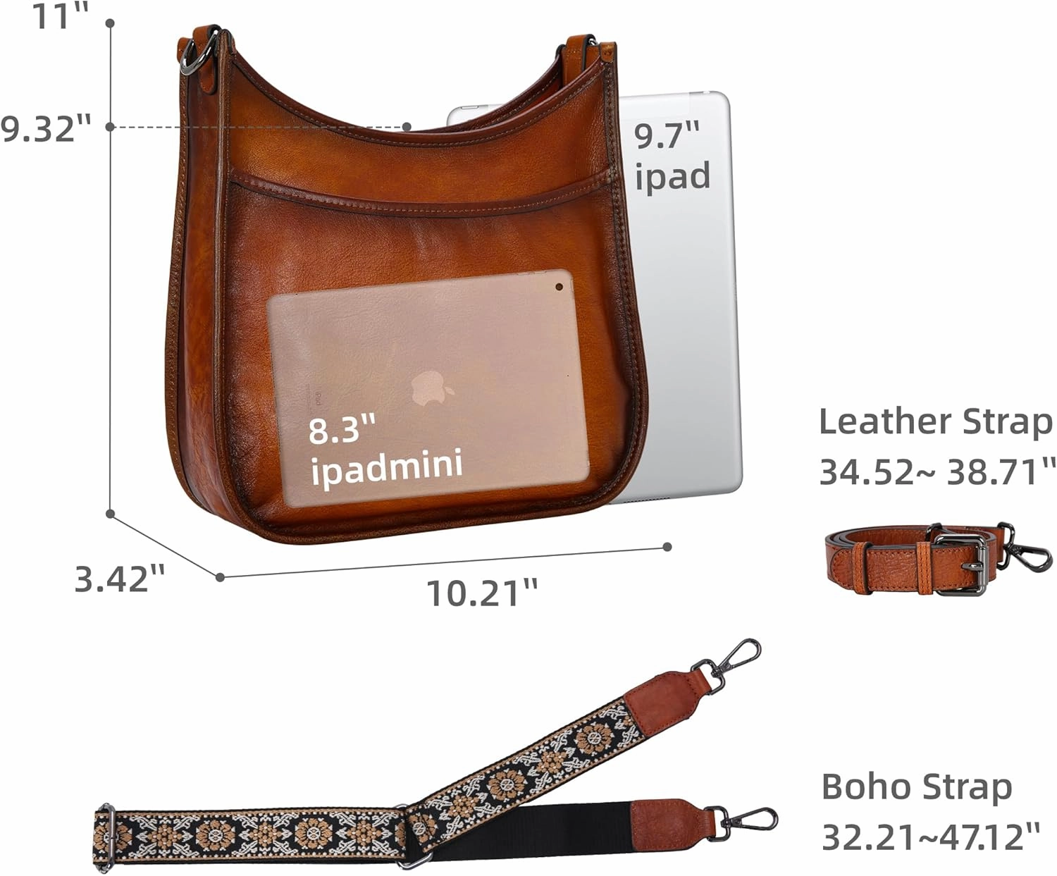 Iswee Crossbody Bags for Women Genuine Leather Purses Vintage Shoulder Handbags Travel Cross Body Bag with Boho Strap