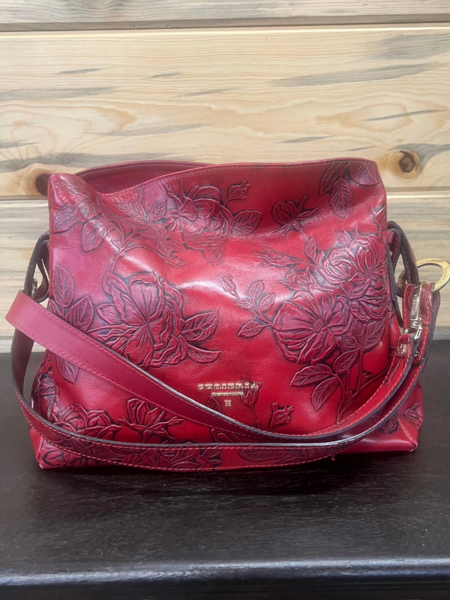 Italian Leather Handbag In Red