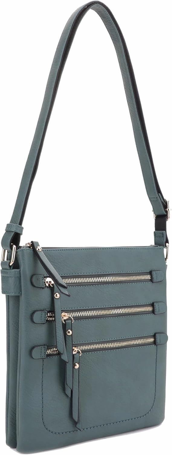 JESSIE & JAMES Double Compartment Multi-Zipper Triple Zip Pockets Concealed Carry Crossbody Bag with Lock and Key
