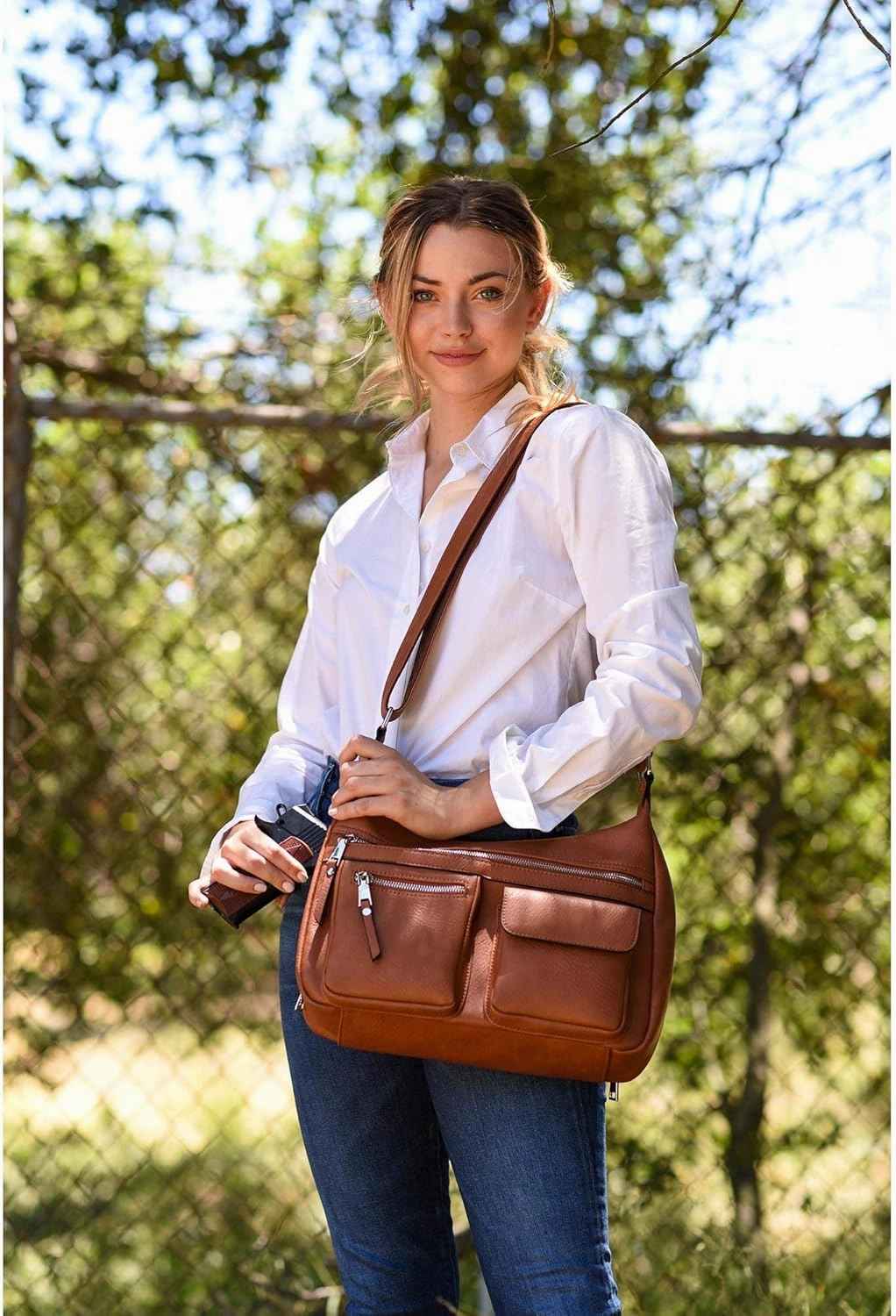 JESSIE & JAMES Large Concealed Carry Crossbody Bag For Women Gunbag Shoulder Purse With Detachable Holster