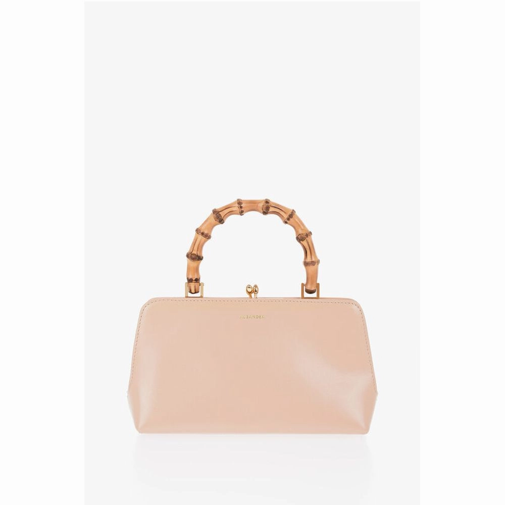 Jil Sander Bamboo Handle Leather Handbag with Clip Clap Closure
