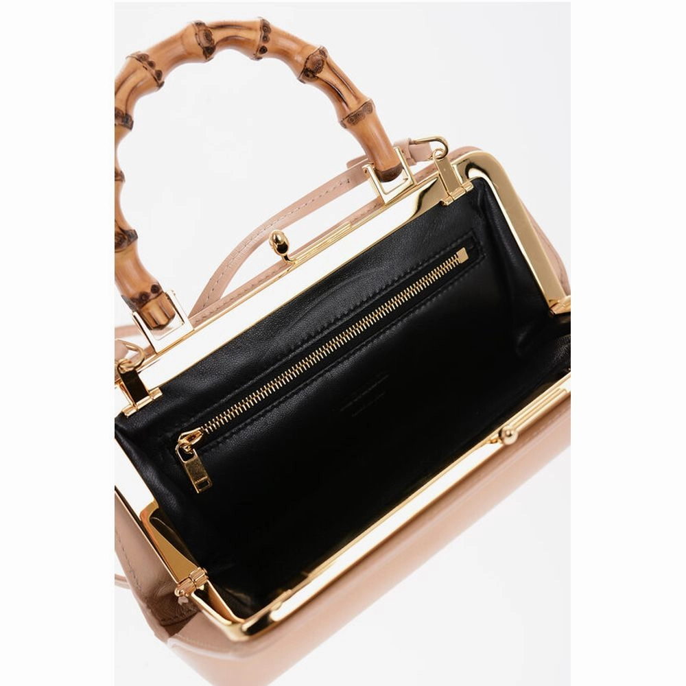 Jil Sander Bamboo Handle Leather Handbag with Clip Clap Closure