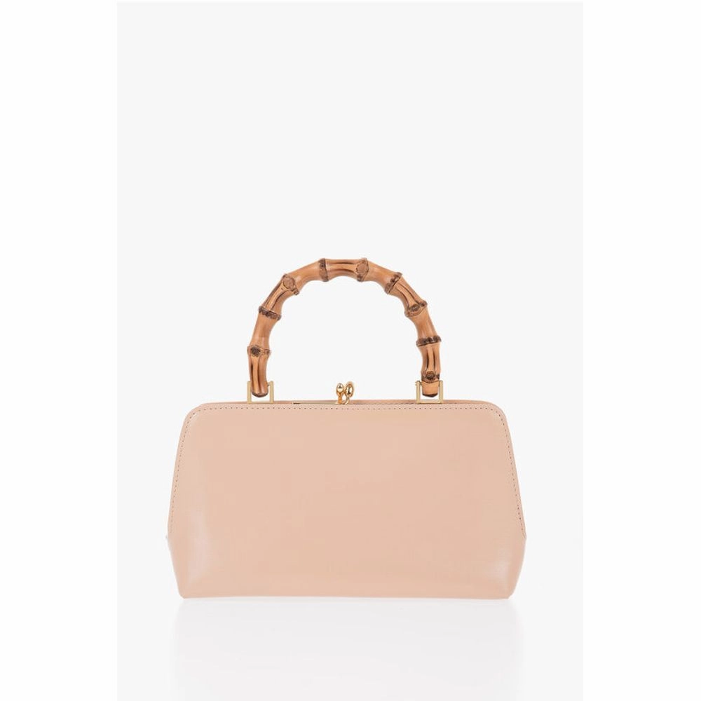 Jil Sander Bamboo Handle Leather Handbag with Clip Clap Closure