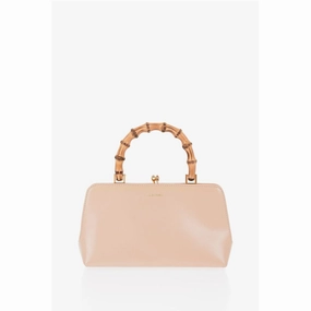 Jil Sander Bamboo Handle Leather Handbag with Clip Clap Closure