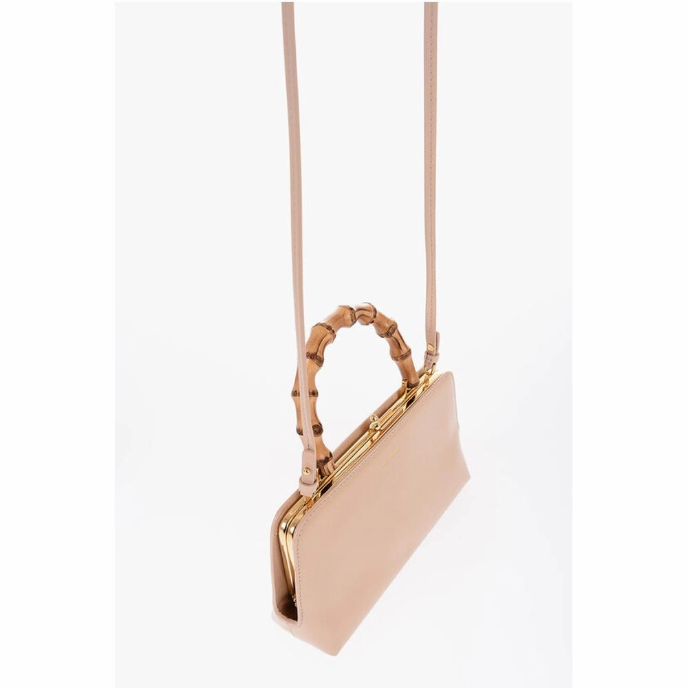Jil Sander Bamboo Handle Leather Handbag with Clip Clap Closure