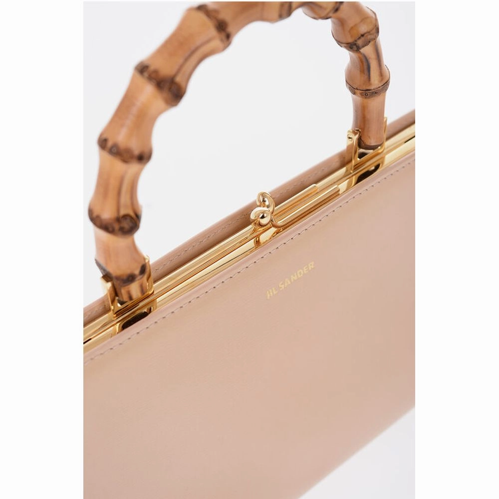 Jil Sander Bamboo Handle Leather Handbag with Clip Clap Closure