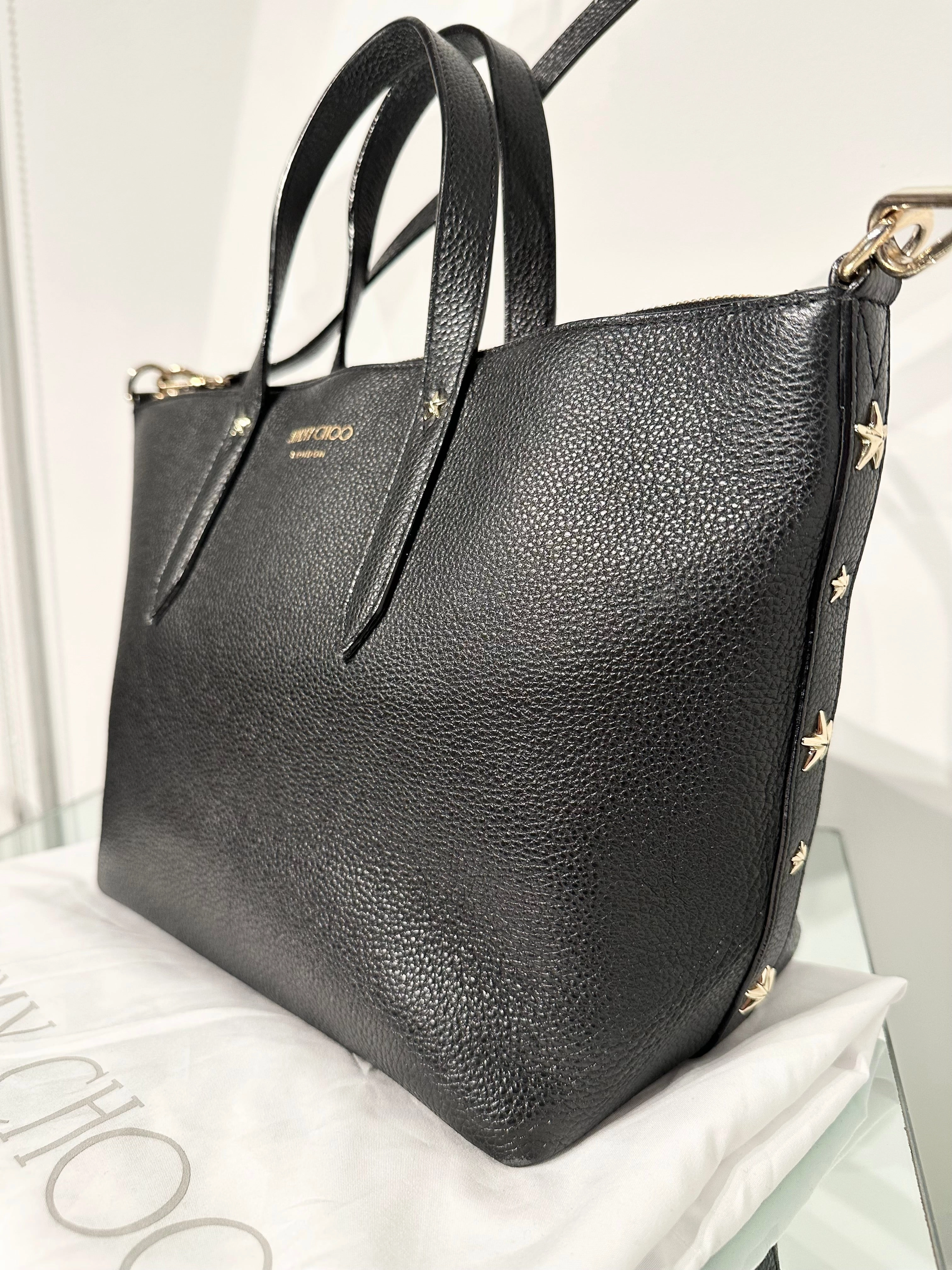 JIMMY CHOO Bria Leather Handle Shoulder Crossbody Tote