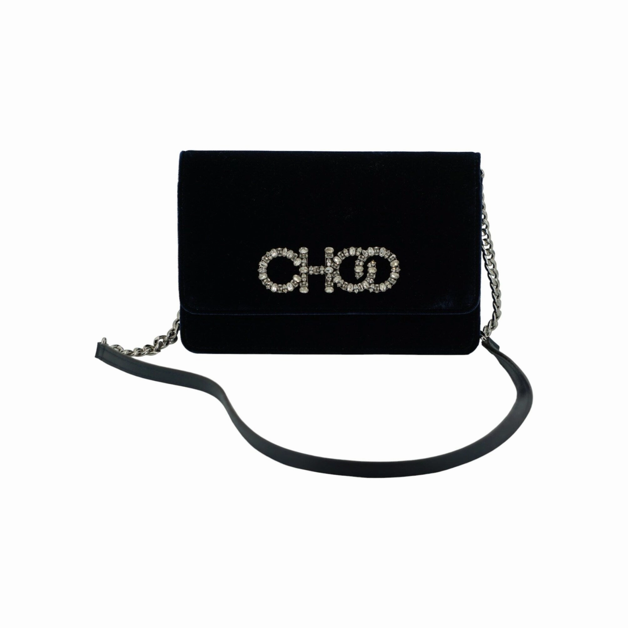 Jimmy Choo Navy Blue Leather And Satin Shoulder Women's Bag