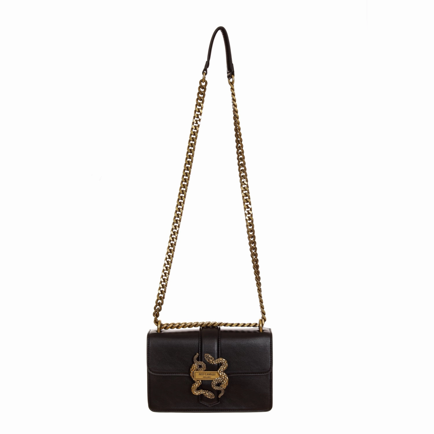Just Cavalli Women's Black Snake Buckle Chain Bag