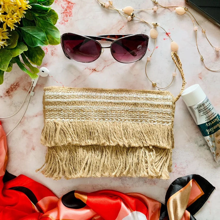 Jute Selvage Frills Bag with Fish Leather Strap