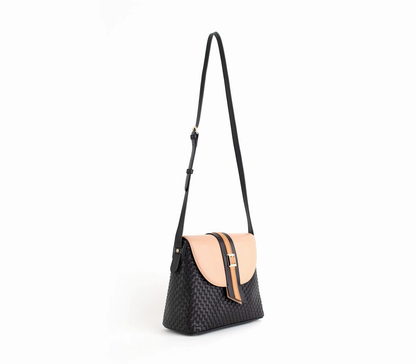 Kate Vegan Leather Basket Weave Crossbody Bag | Black