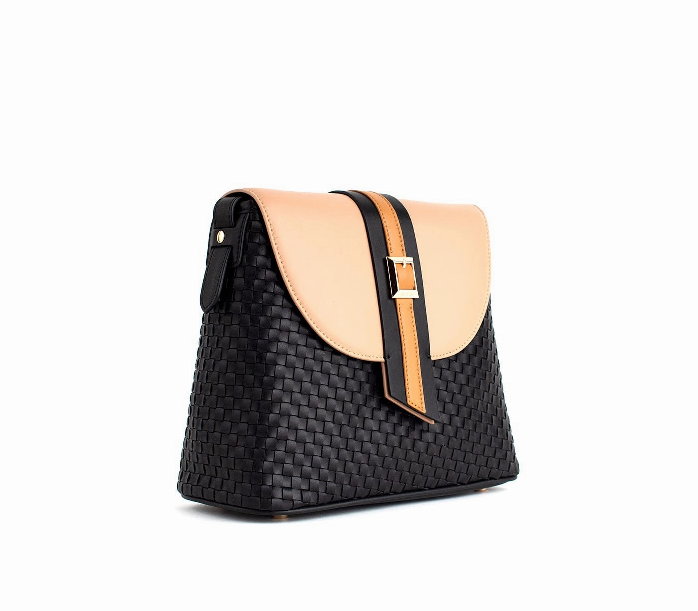 Kate Vegan Leather Basket Weave Crossbody Bag | Black