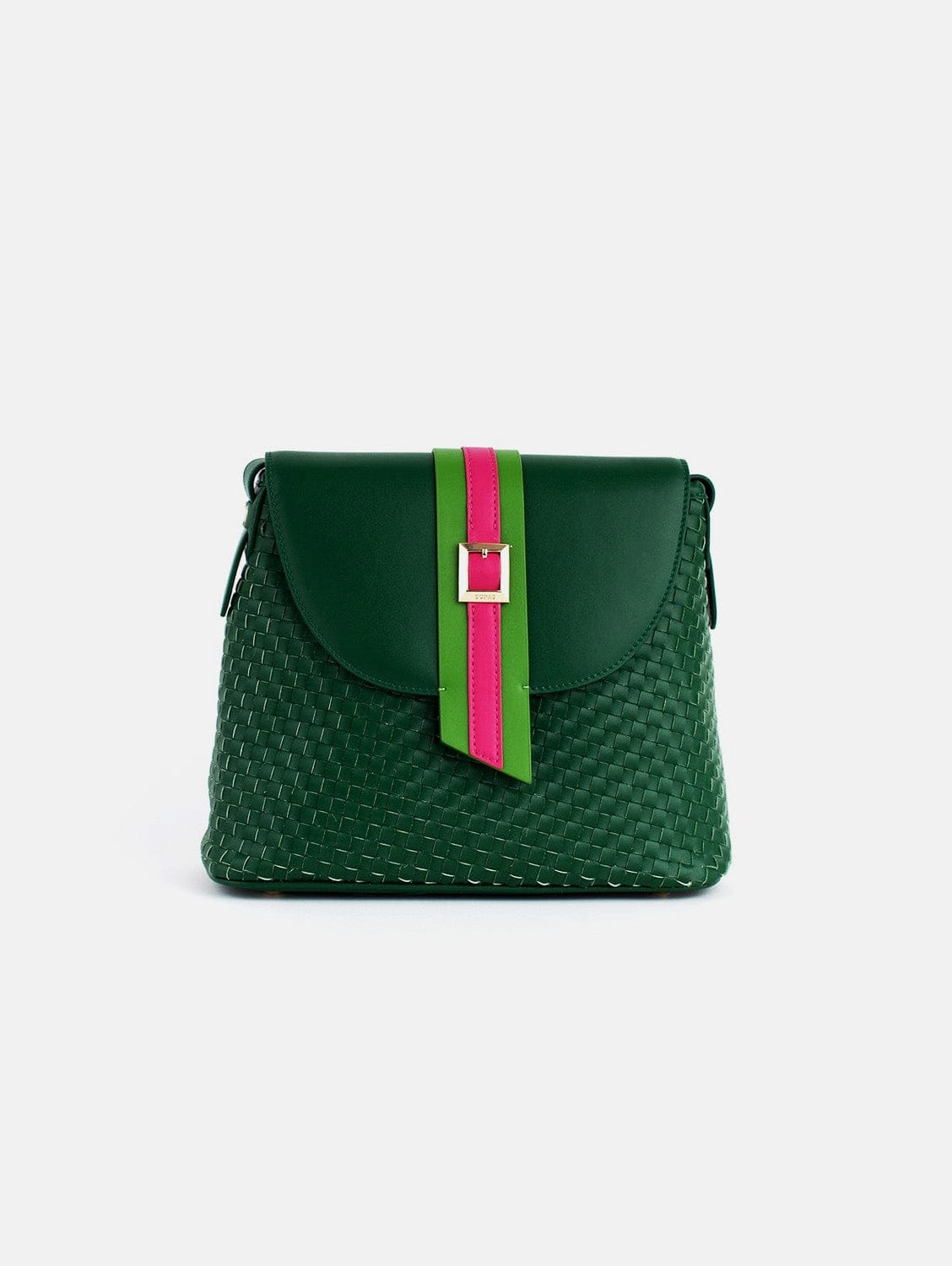 Kate Vegan Leather Basket Weave Crossbody Bag | Green