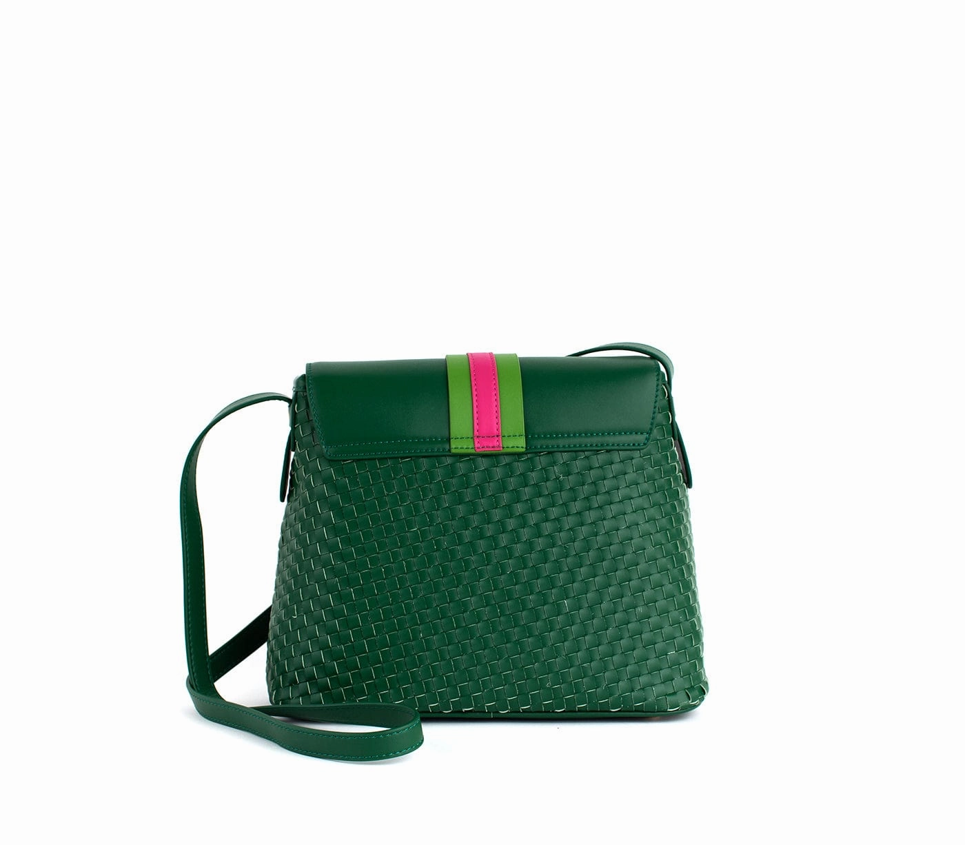 Kate Vegan Leather Basket Weave Crossbody Bag | Green