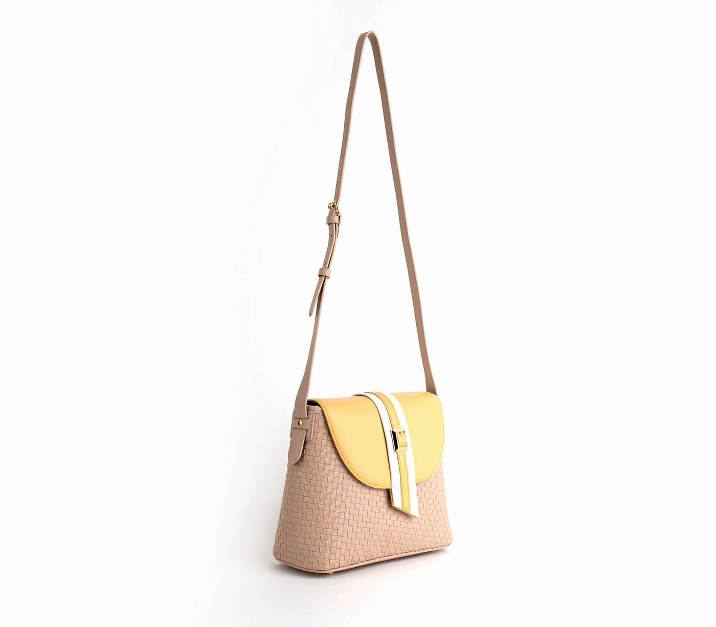 Kate Vegan Leather Basket Weave Crossbody Bag | Nude