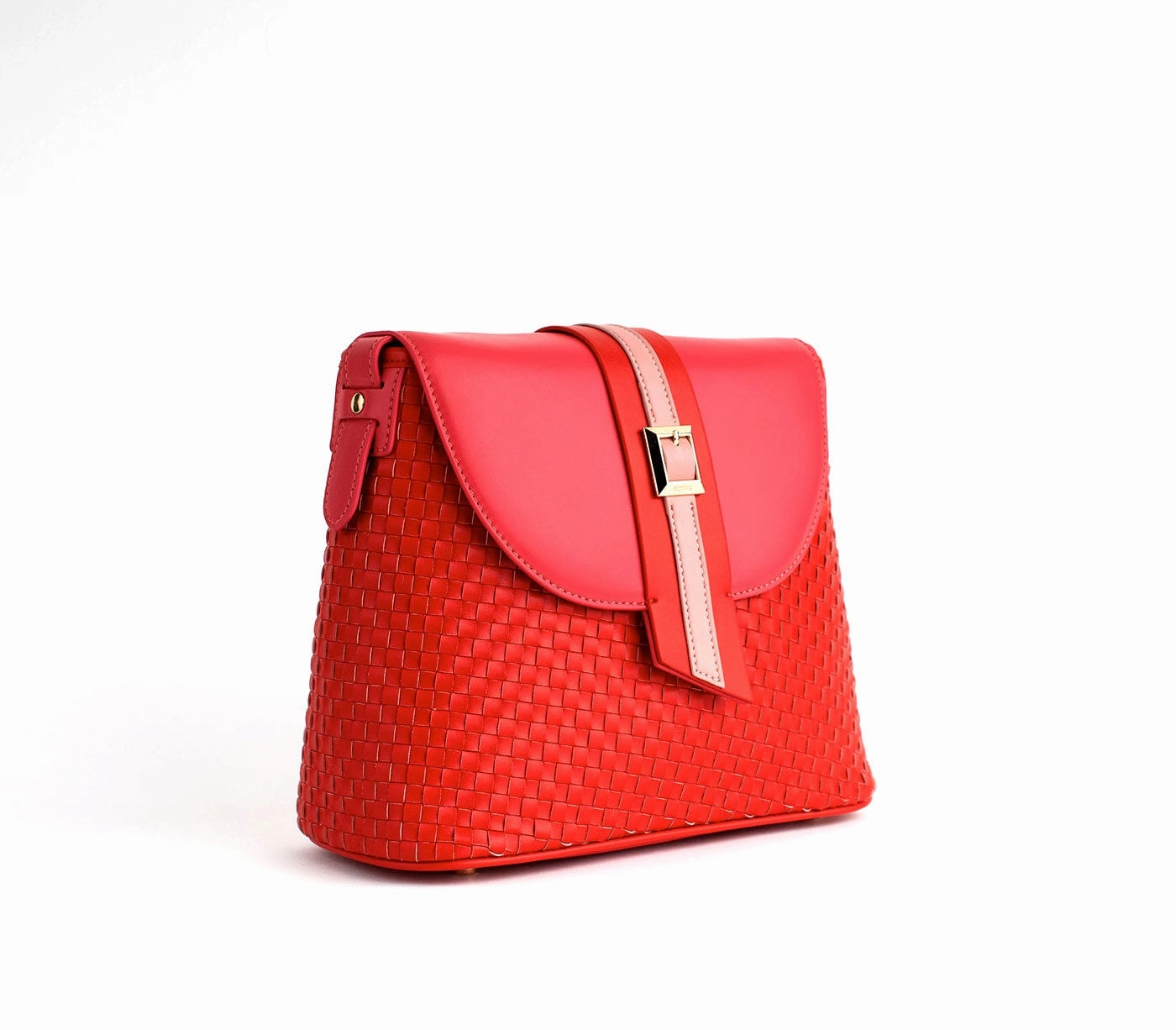 Kate Vegan Leather Basket Weave Crossbody Bag | Red