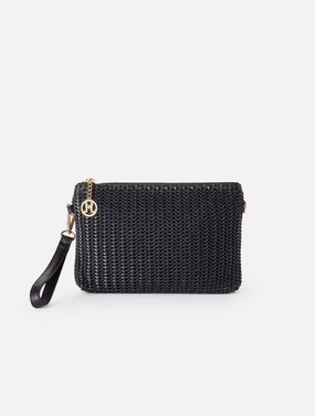 Kylie Vegan Leather Chevron Weave Crossbody Clutch | Black