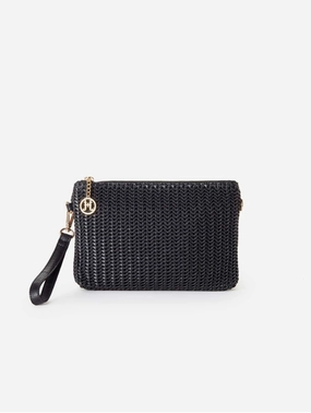 Kylie Vegan Leather Chevron Weave Crossbody Clutch | Black