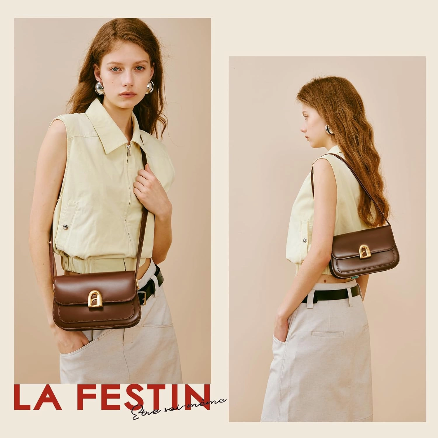 LAFESTIN Leather Shoulder Bag for Women with Adjustable Strap, Crossbody Purses For Women, Designer Inspire Handbags