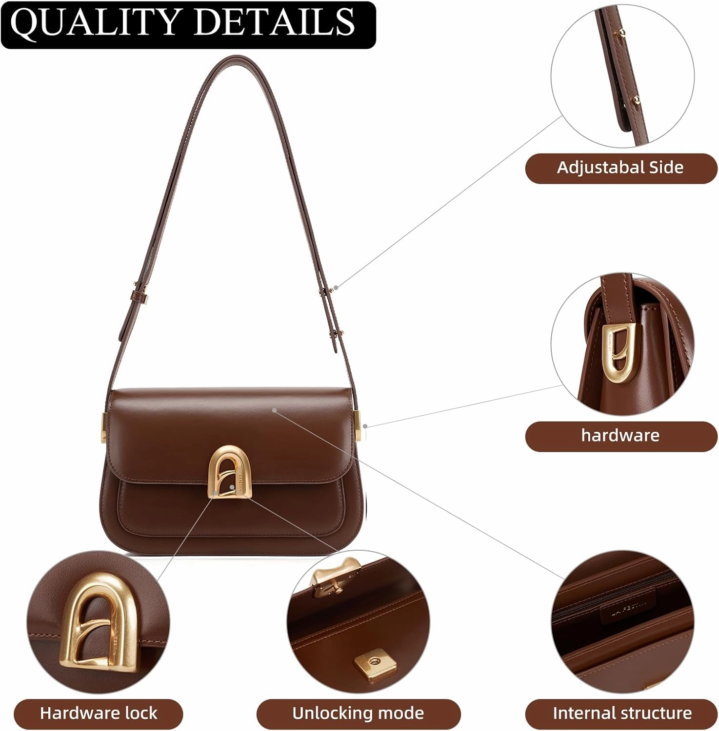LAFESTIN Leather Shoulder Bag for Women with Adjustable Strap, Crossbody Purses For Women, Designer Inspire Handbags