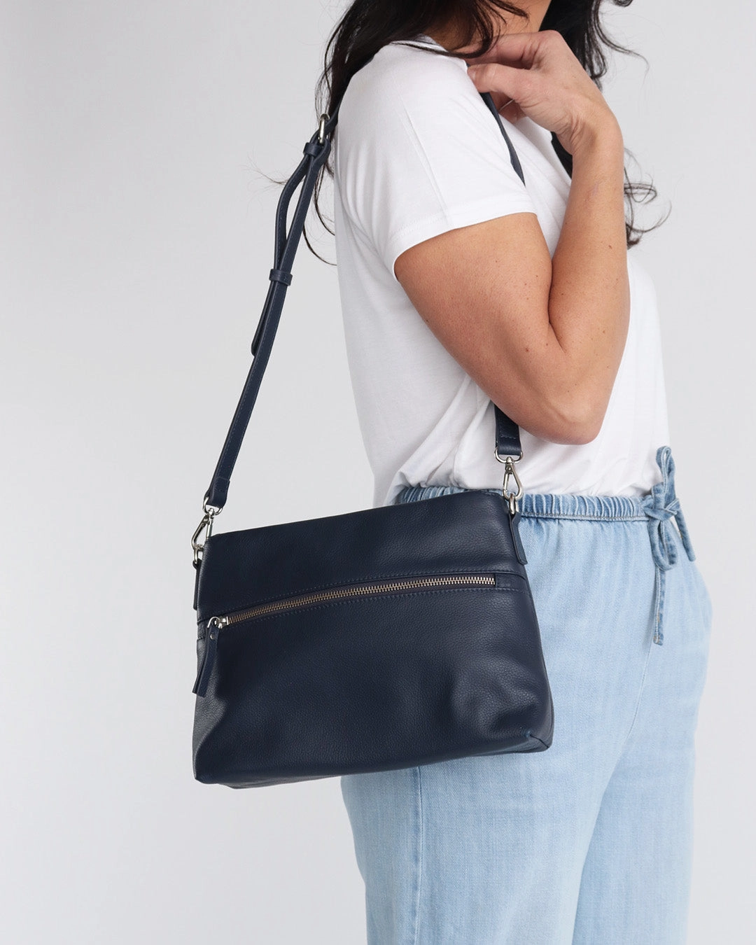 Lana Leather Shoulder Bag - Navy