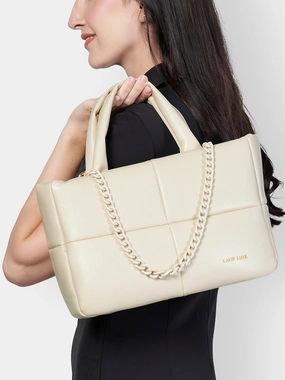 Lavie Luxe Puff Off White Small Women's Tote