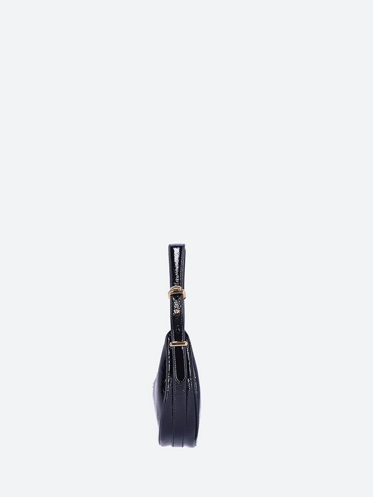 Leather arqu patent handbag