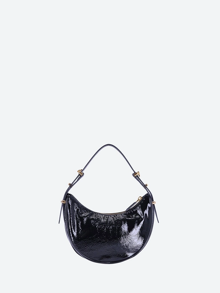 Leather arqu patent handbag