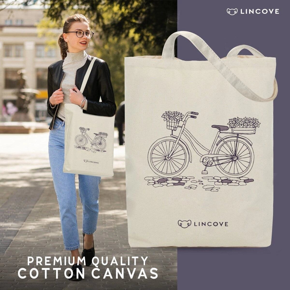 Lincove Stylish Canvas Tote Bag - Reusable Bag - Perfect Daily Use & Travel