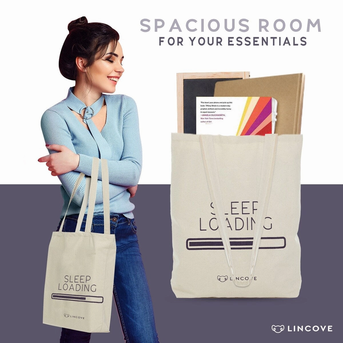 Lincove Stylish Canvas Tote Bag - Reusable Bag - Perfect Daily Use & Travel