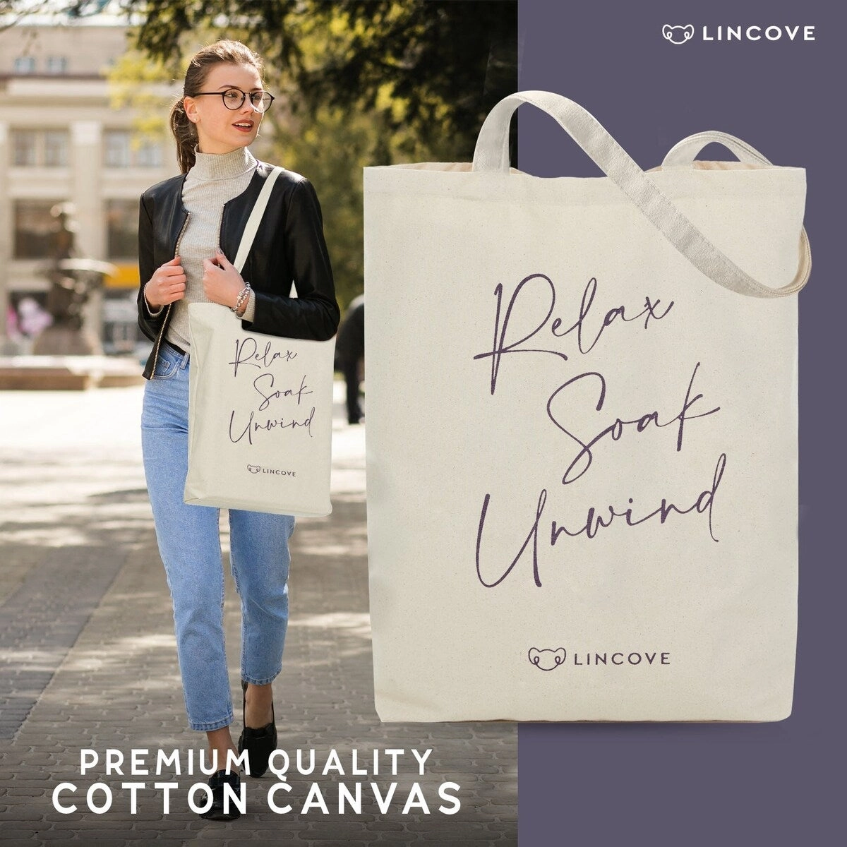 Lincove Stylish Canvas Tote Bag - Reusable Bag - Perfect Daily Use & Travel