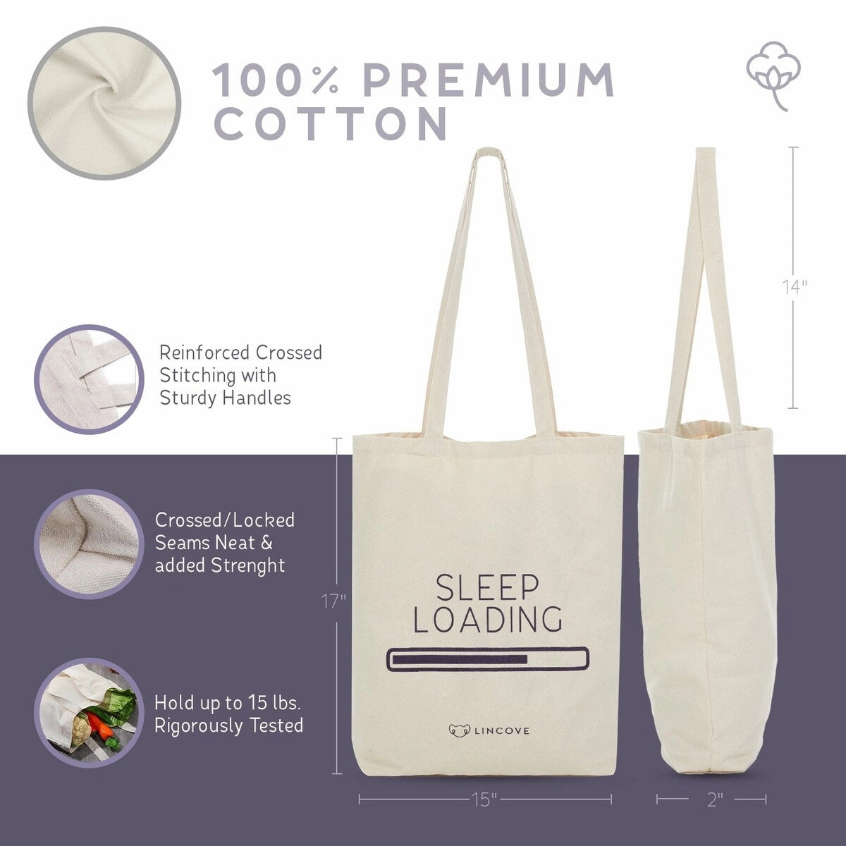 Lincove Stylish Canvas Tote Bag - Reusable Bag - Perfect Daily Use & Travel