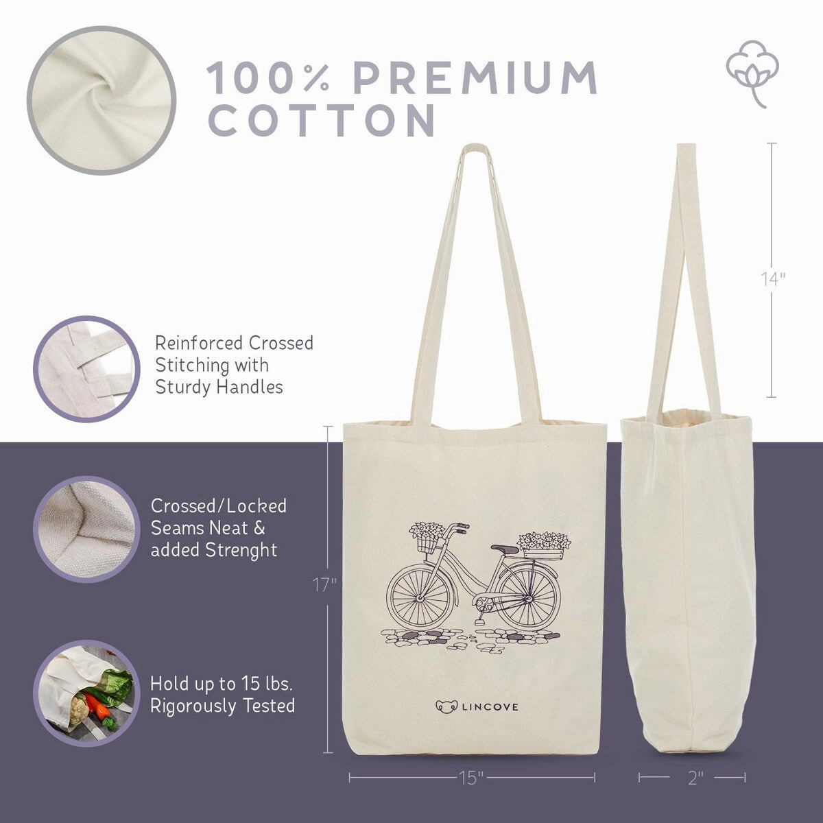 Lincove Stylish Canvas Tote Bag - Reusable Bag - Perfect Daily Use & Travel