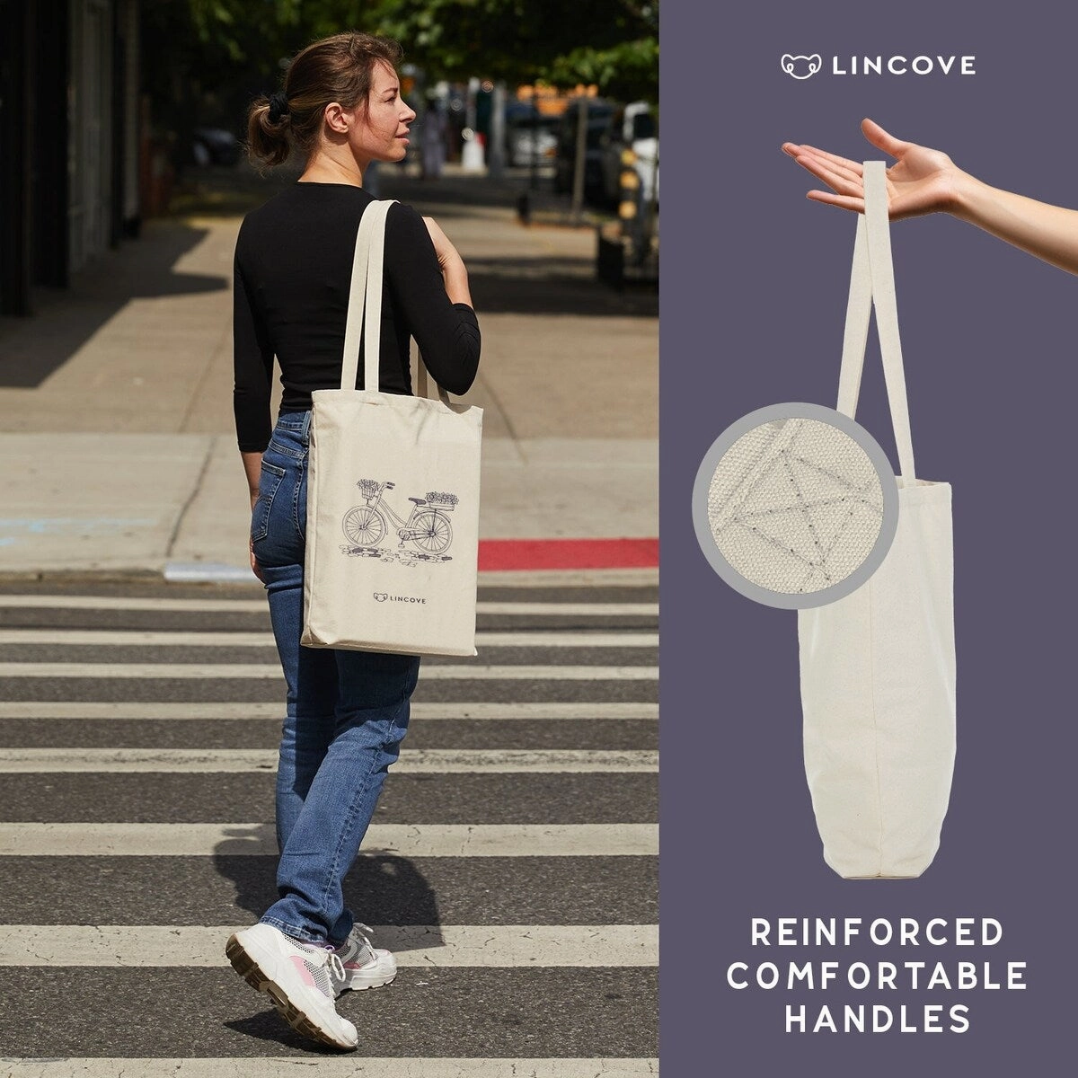 Lincove Stylish Canvas Tote Bag - Reusable Bag - Perfect Daily Use & Travel