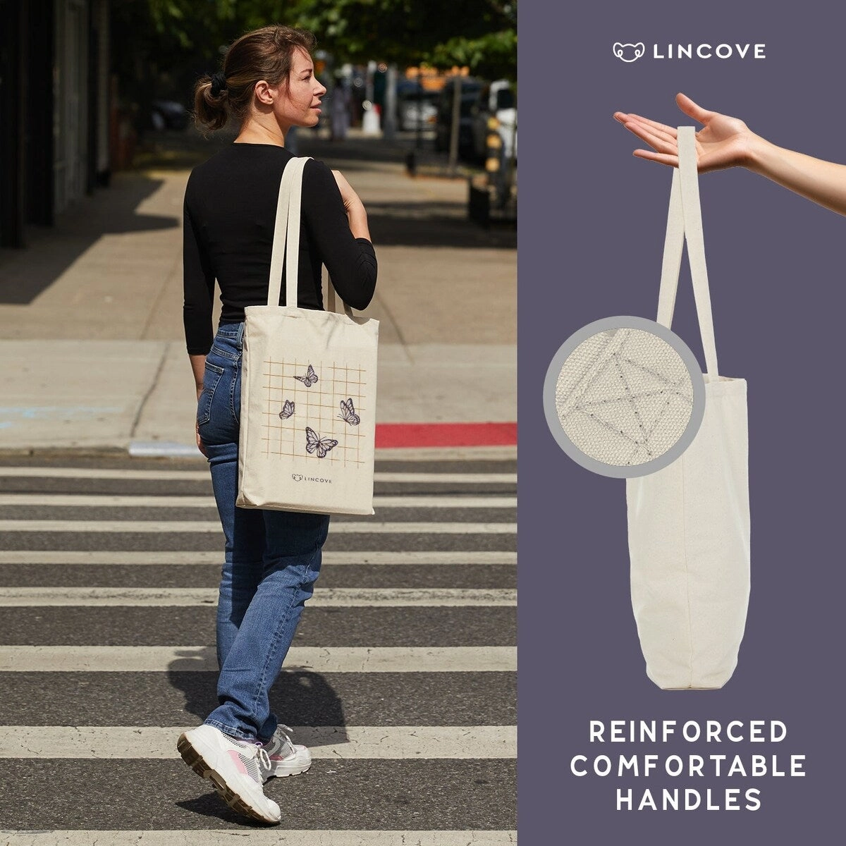 Lincove Stylish Canvas Tote Bag - Reusable Bag - Perfect Daily Use & Travel