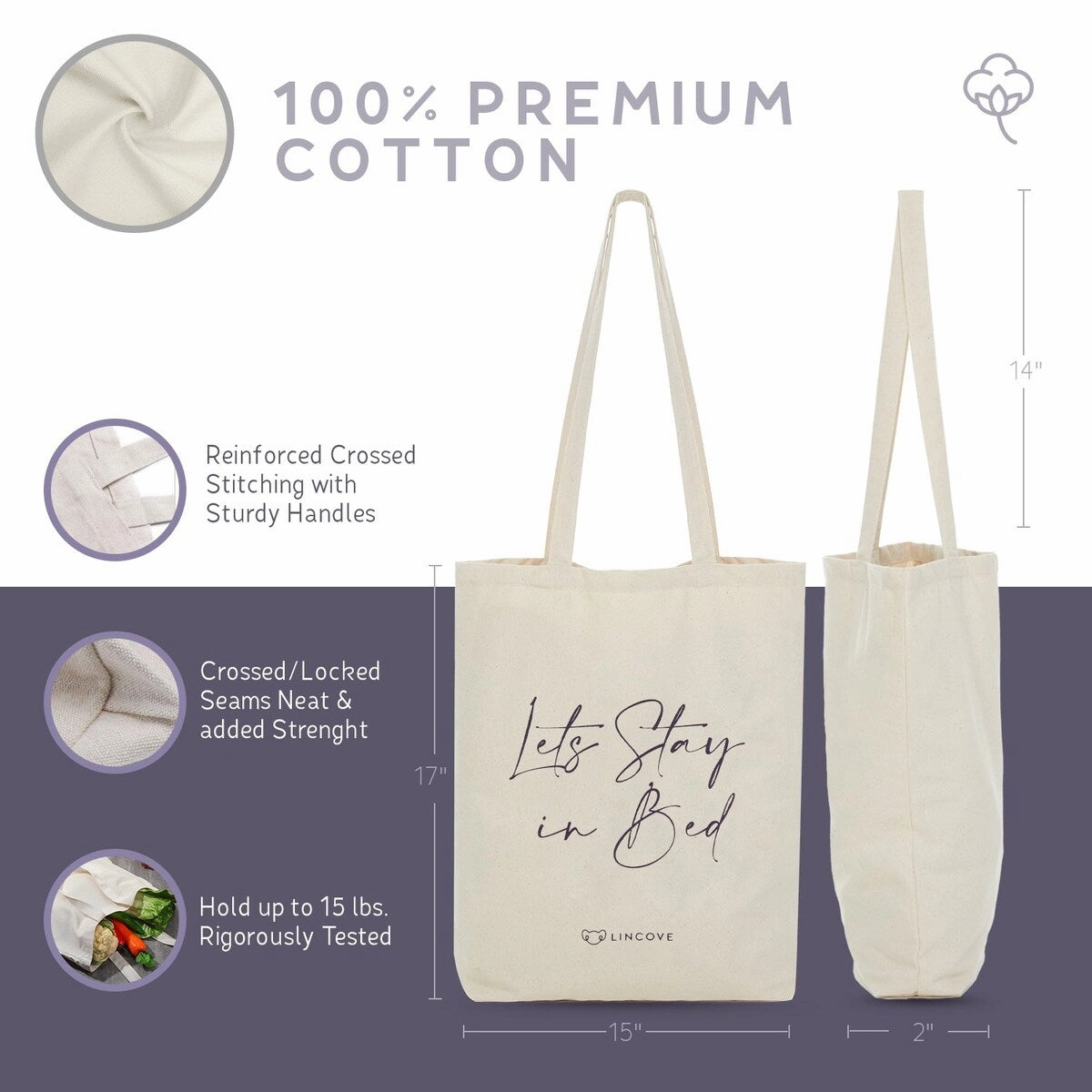 Lincove Stylish Canvas Tote Bag - Reusable Bag - Perfect Daily Use & Travel