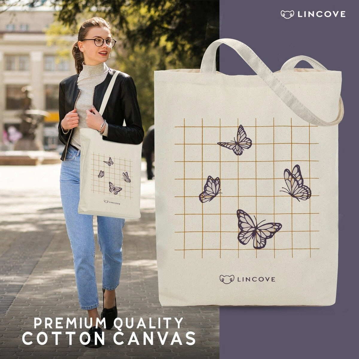 Lincove Stylish Canvas Tote Bag - Reusable Bag - Perfect Daily Use & Travel